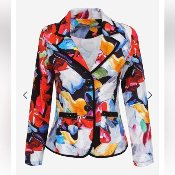 Dolcezza Simply Art Bold Print Jersey Blazer Multi Coloured Size Medium - Picture 4 of 16